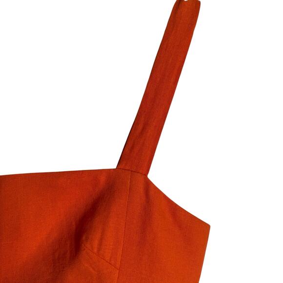 Farm Rio Orange Smocked Linen Blend Sleeveless Resort Midi Sun Dress Size Small - Picture 10 of 16